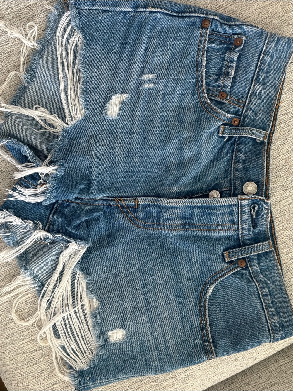 Levi's Blue Distressed Frayed Hem Jean Shorts